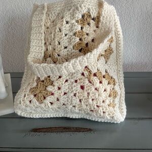 Handcrafted Cream and Tan Crochet Tote